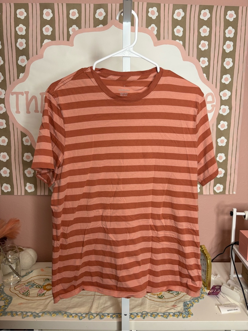 Everlane organic cotton Striped Short-Sleeve Crewneck Shirt - Rust/Salmon